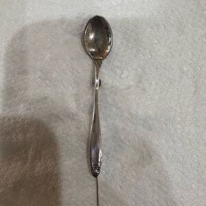Antique Sterling  Silver Spoon Brooch Pin with floral accent